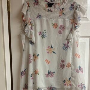 City Chic Floral Ruffle Blouse - White and Pink